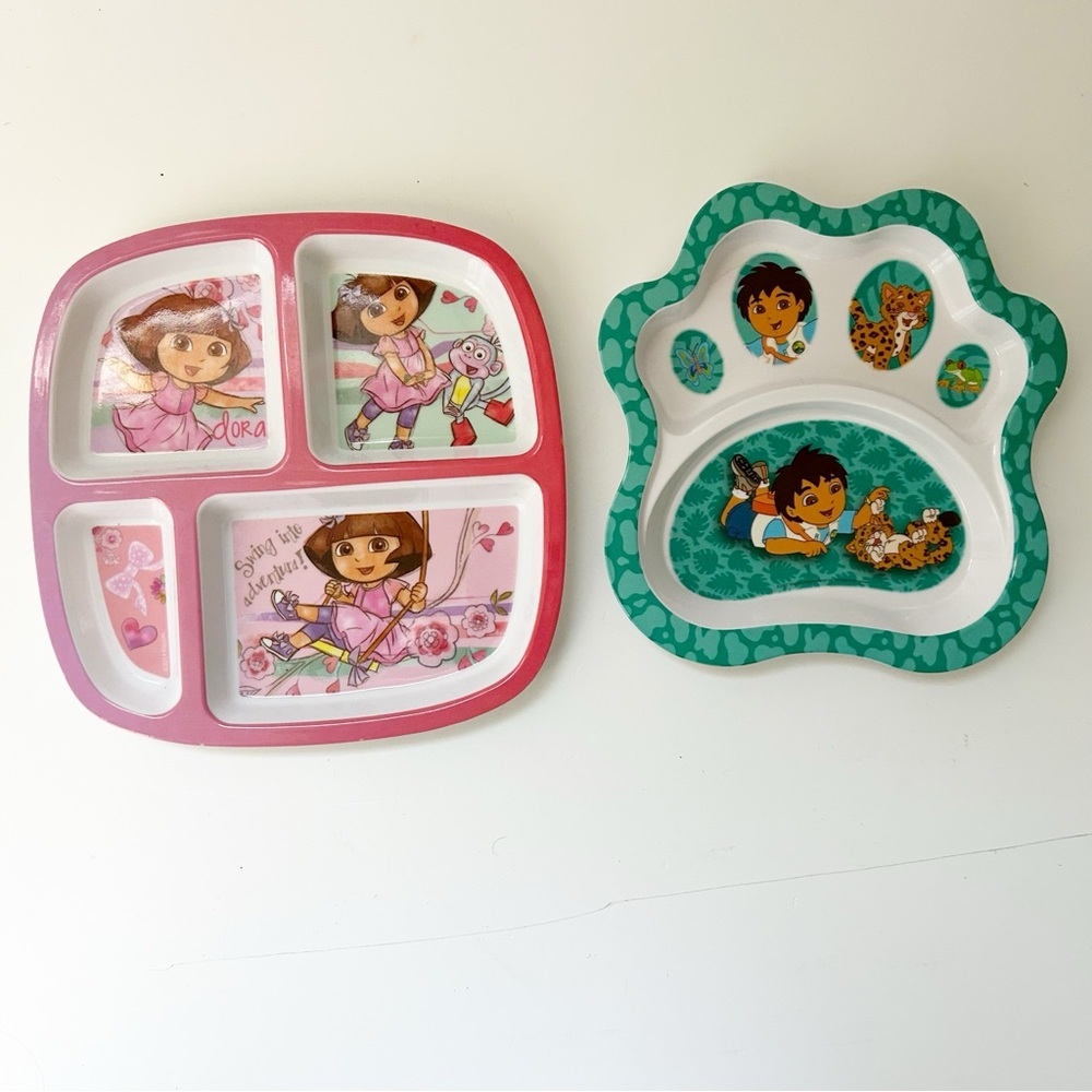 Vintage Nickelodeon Dora the Explorer & Go Diego Go Kids Snack Plates Toddler
